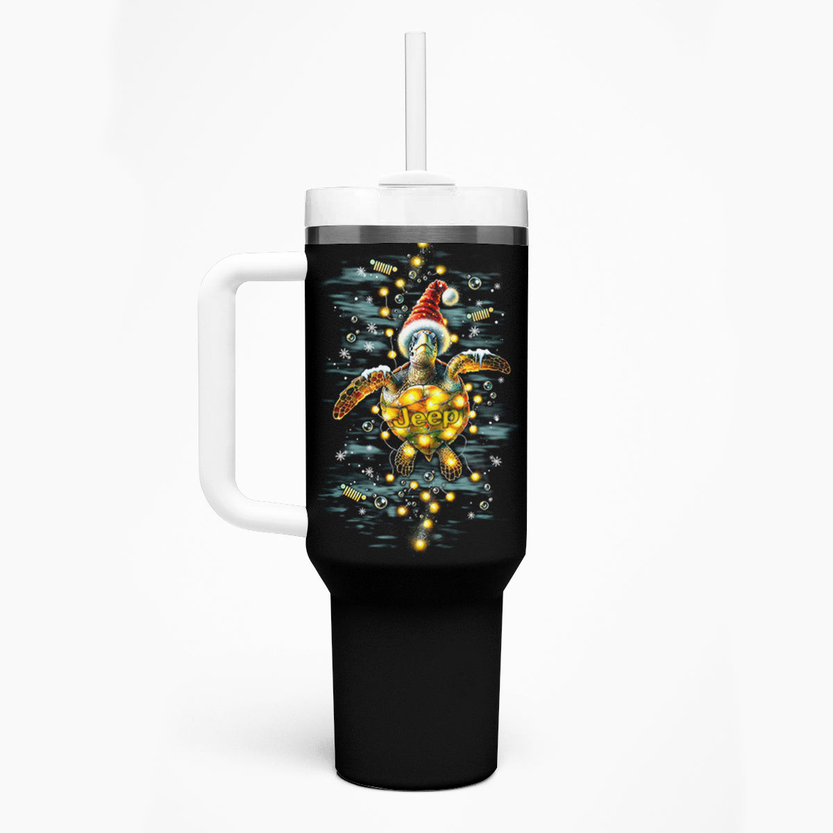Christmas Jeep Tumbler With Handle Turtle Jeep