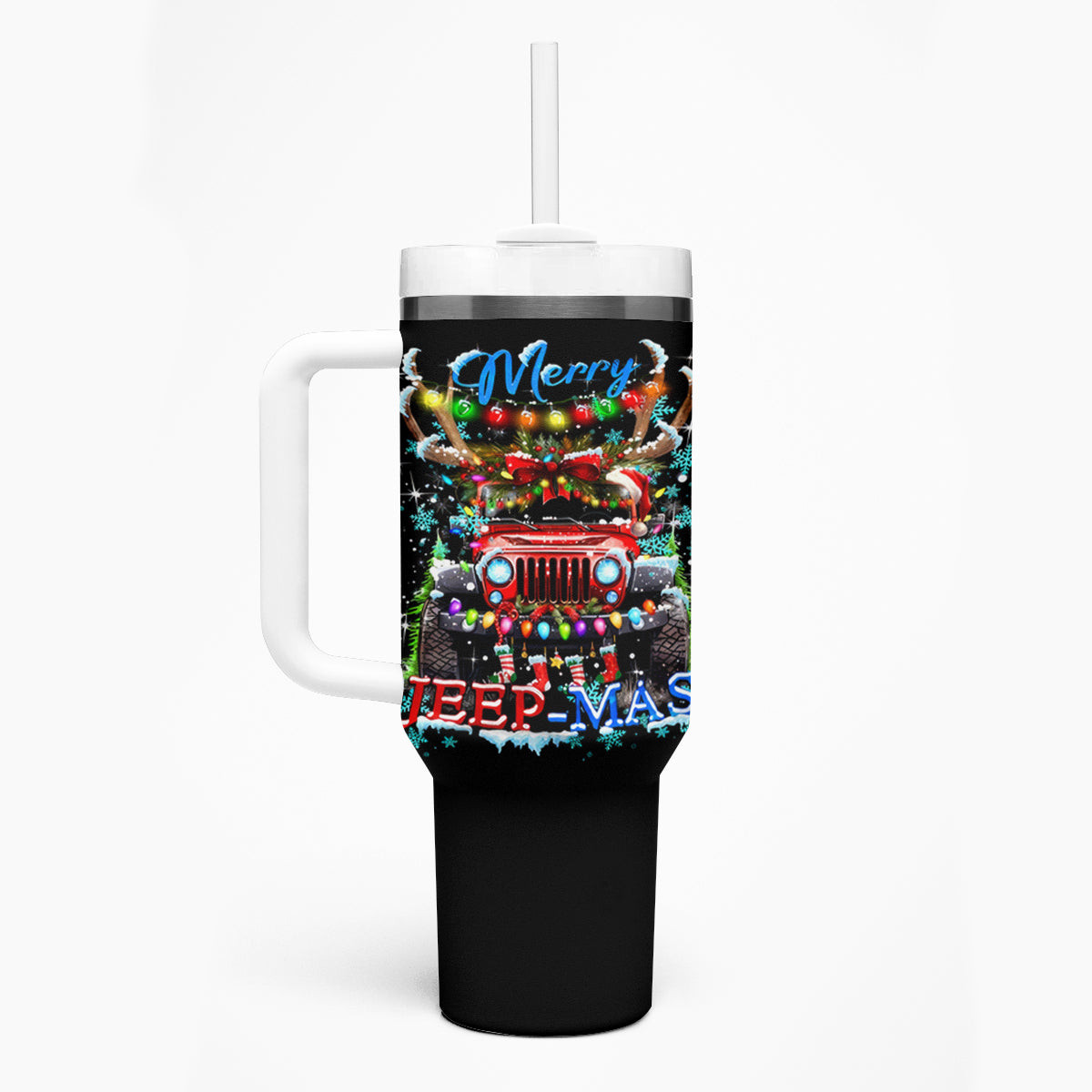 Christmas Red Jeep Tumbler With Handle Merry Jeep Mas