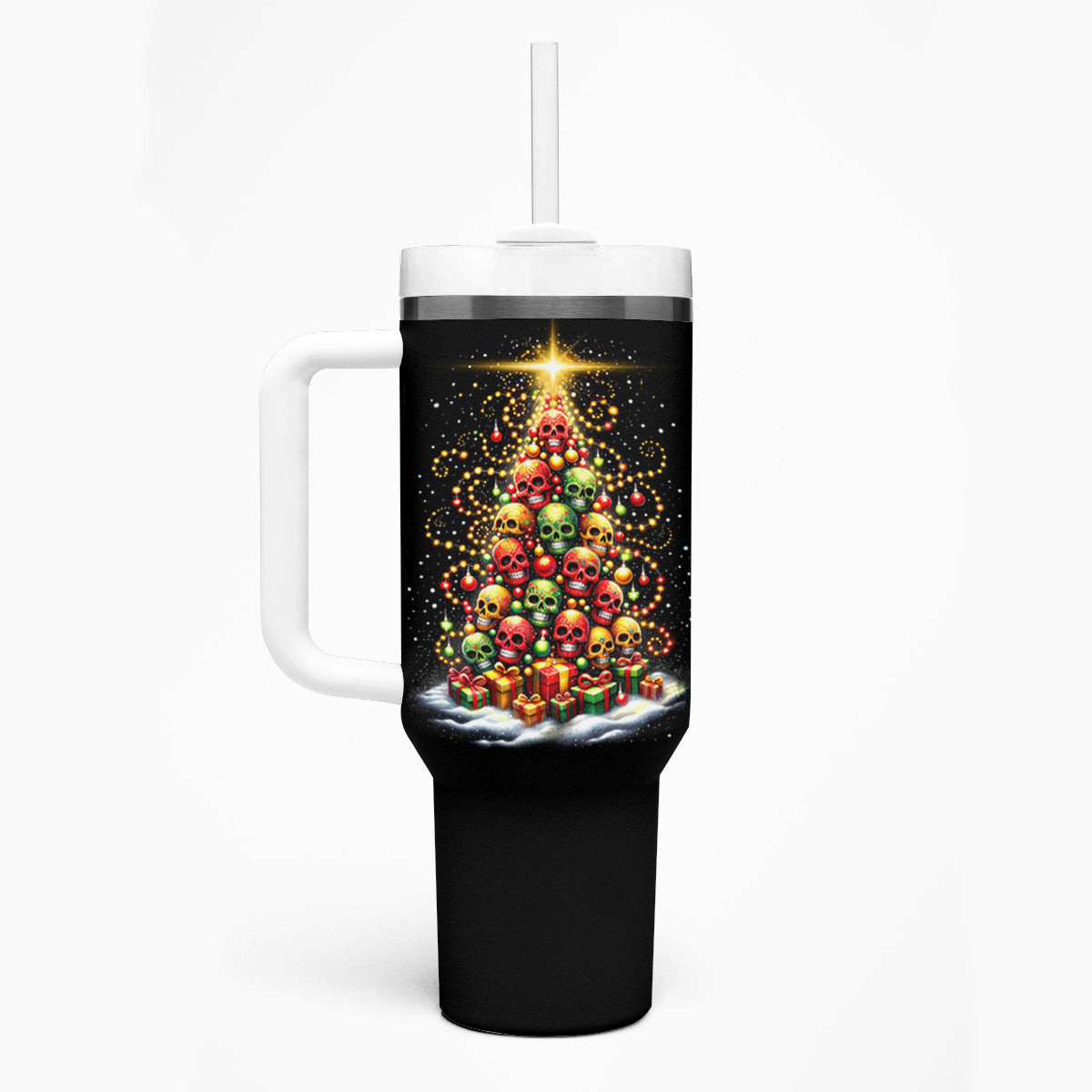 Christmas Sugar Skull Tumbler With Handle Christmas Tree Sugar Skull