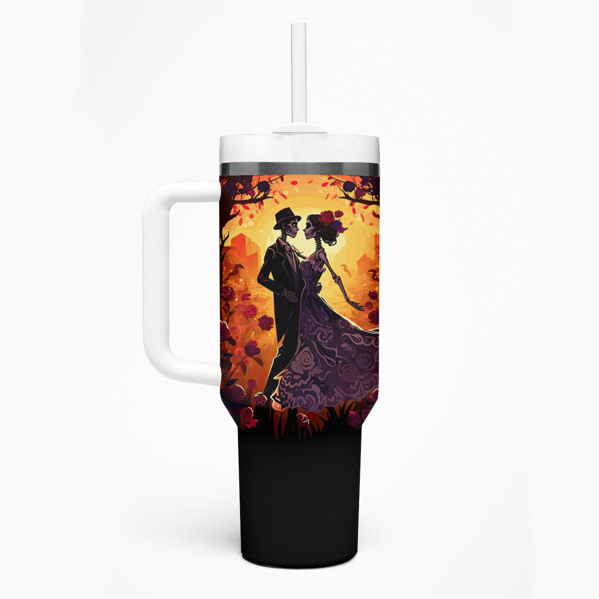 Day Of Dead Couple Tumbler With Handle Sugar Skull Couple Dancing
