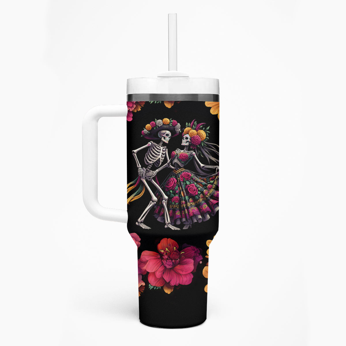 Day Of Dead Couple Tumbler With Handle Sugar Skull Couple Dancing