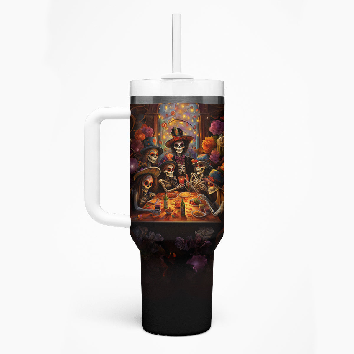 Day Of Dead Festival Tumbler With Handle Sugar Skull Party Family