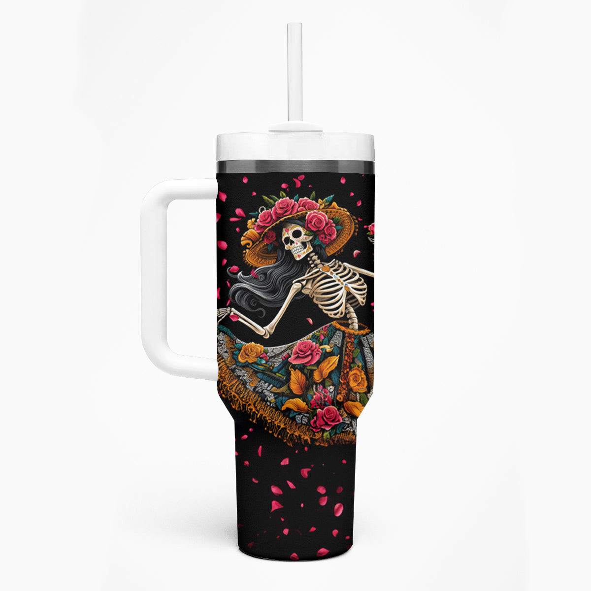 Day Of Dead Lady Tumbler With Handle Sugar Skull Lady Dancing