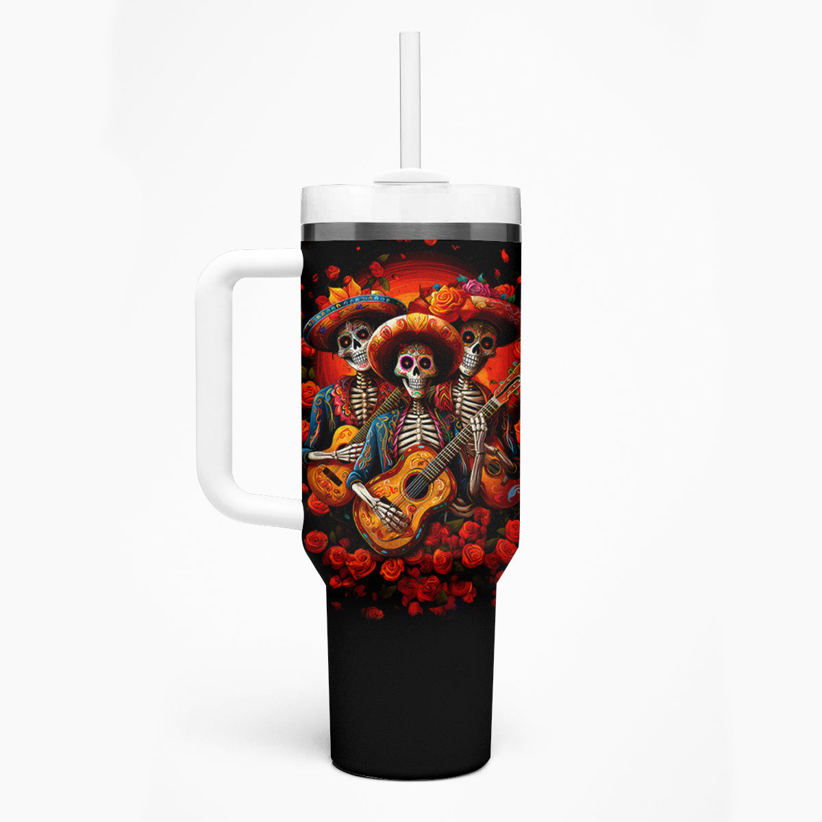 Day Of Dead Skull Tumbler With Handle Sugar Skull Band Skeleton