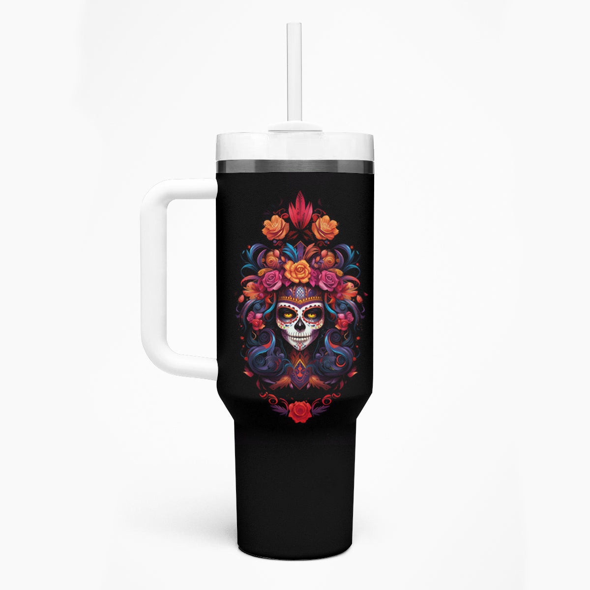 Day Of Dead Skull Tumbler With Handle Sugar Skull Festival Lady