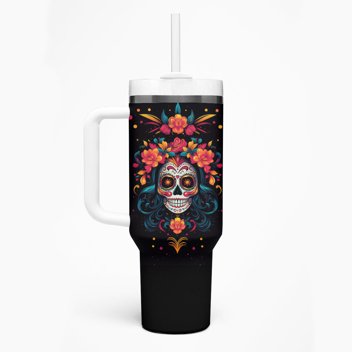 Day Of Dead Skull Tumbler With Handle Sugar Skull Festival Lady