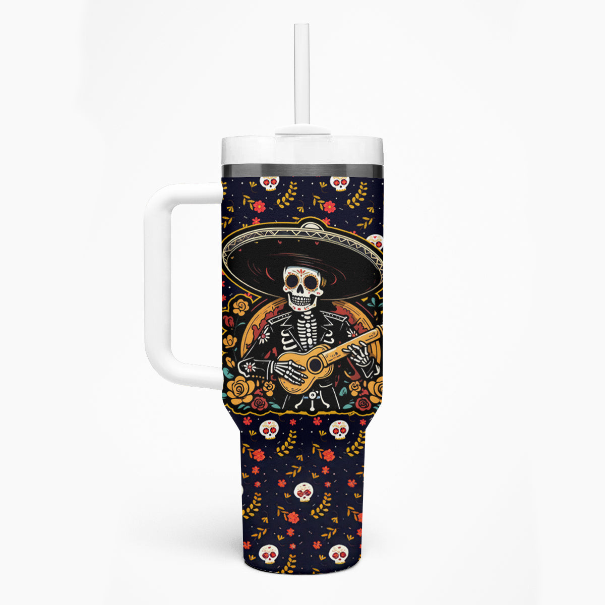 Day Of Dead Skull Tumbler With Handle Sugar Skull Musican