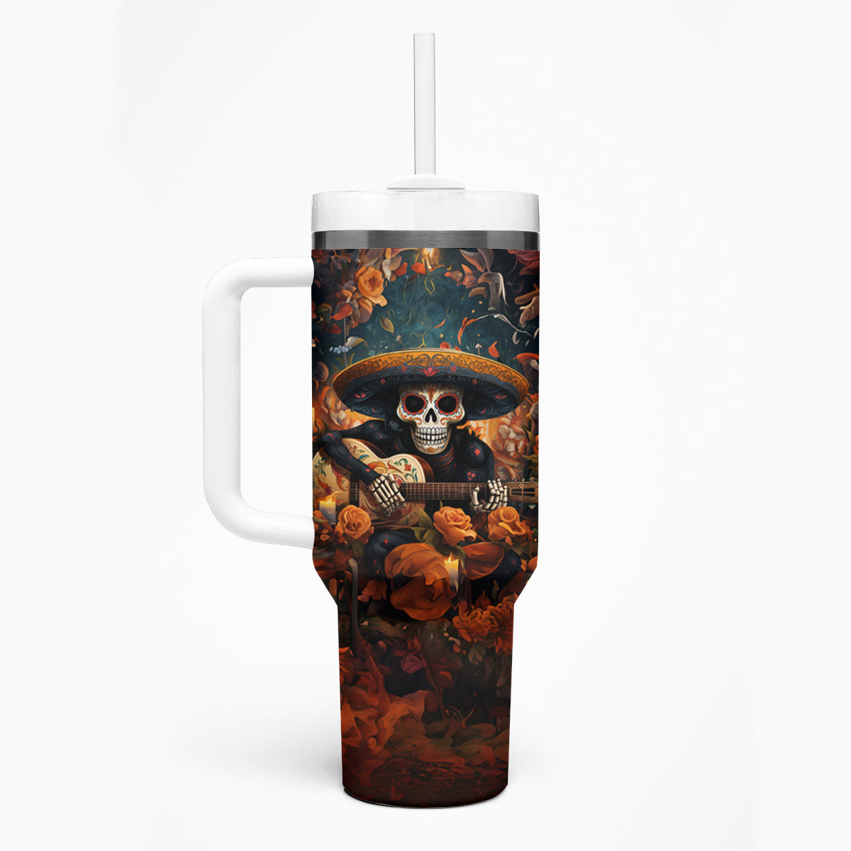 Day Of Dead Skull Tumbler With Handle Sugar Skull Musican
