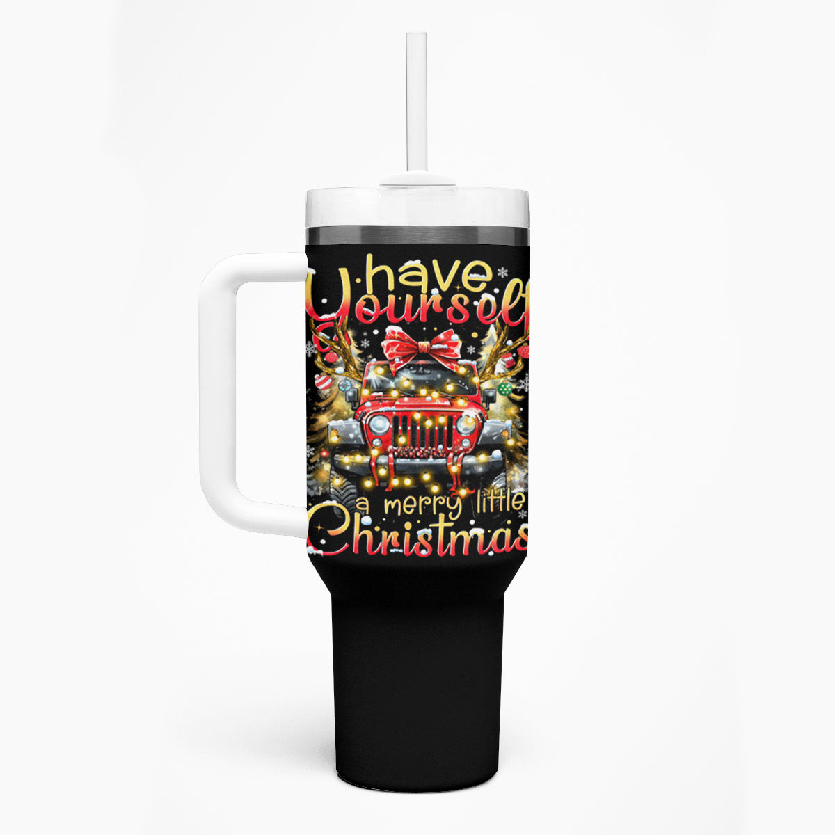 Deer Red Jeep Tumbler With Handle Have Yourself A Merry Little Christmas