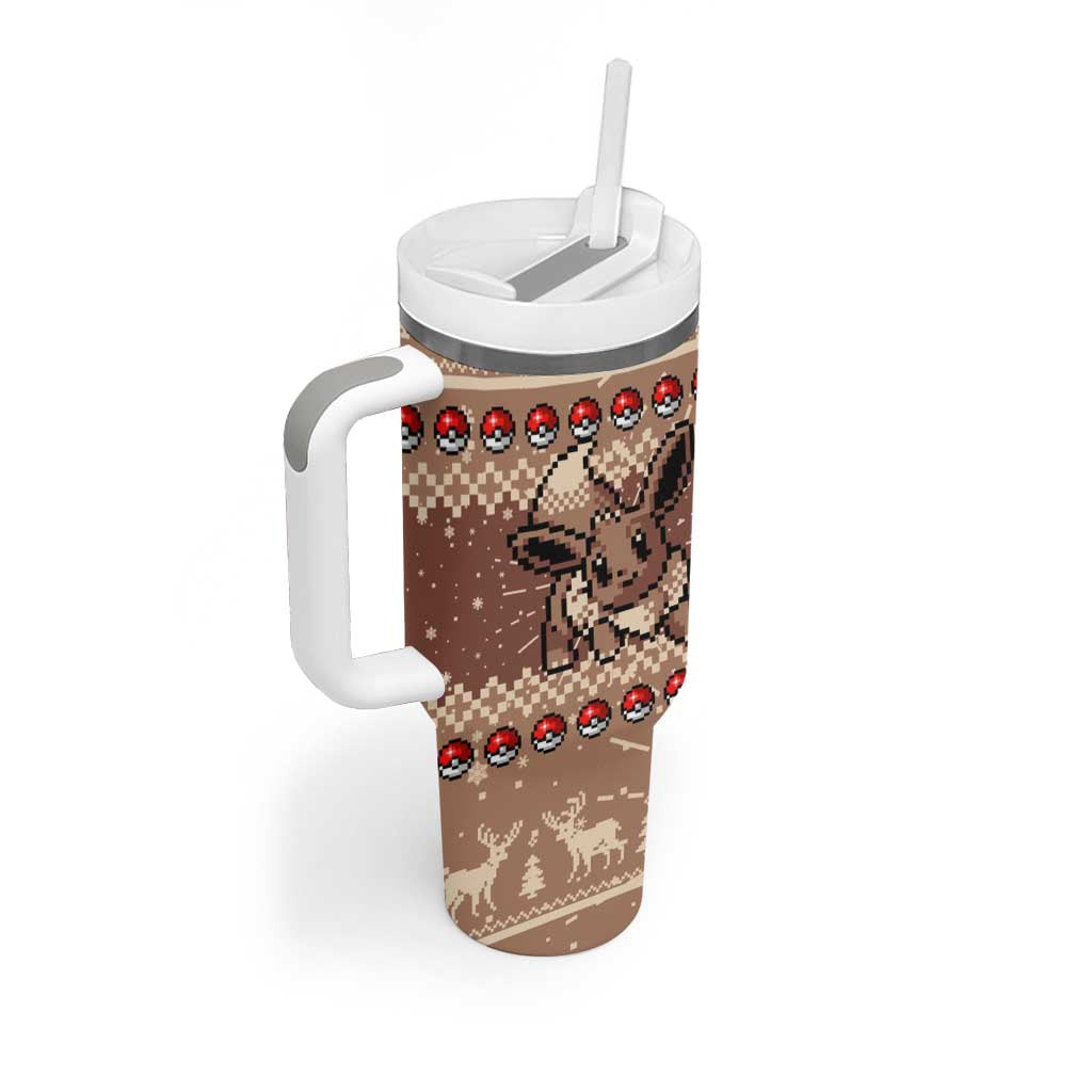 Eevee Pokemon Tumbler With Handle Anime Pixel Christma Pattern Style