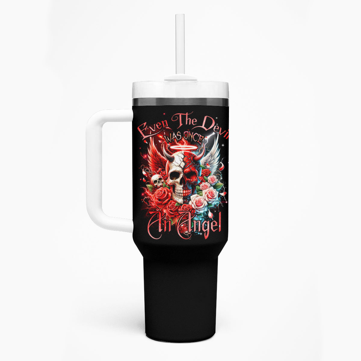 Evil Angel Skull Tumbler With Handle Even The Devil Was Once An Angel