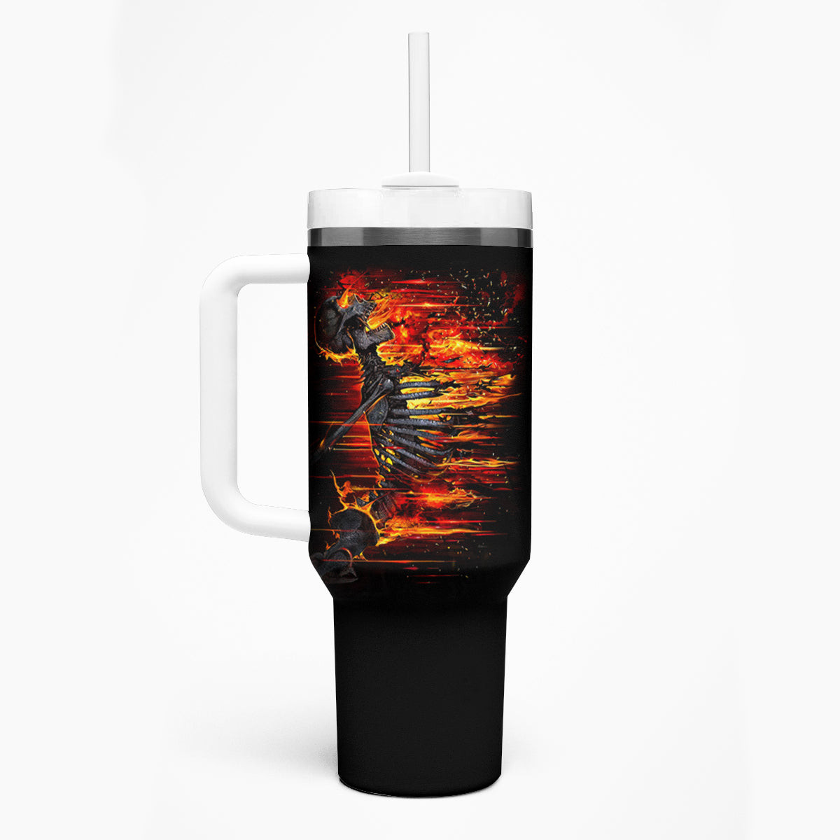 Fire Skull Tumbler With Handle Dead Fire Skeleton Scream