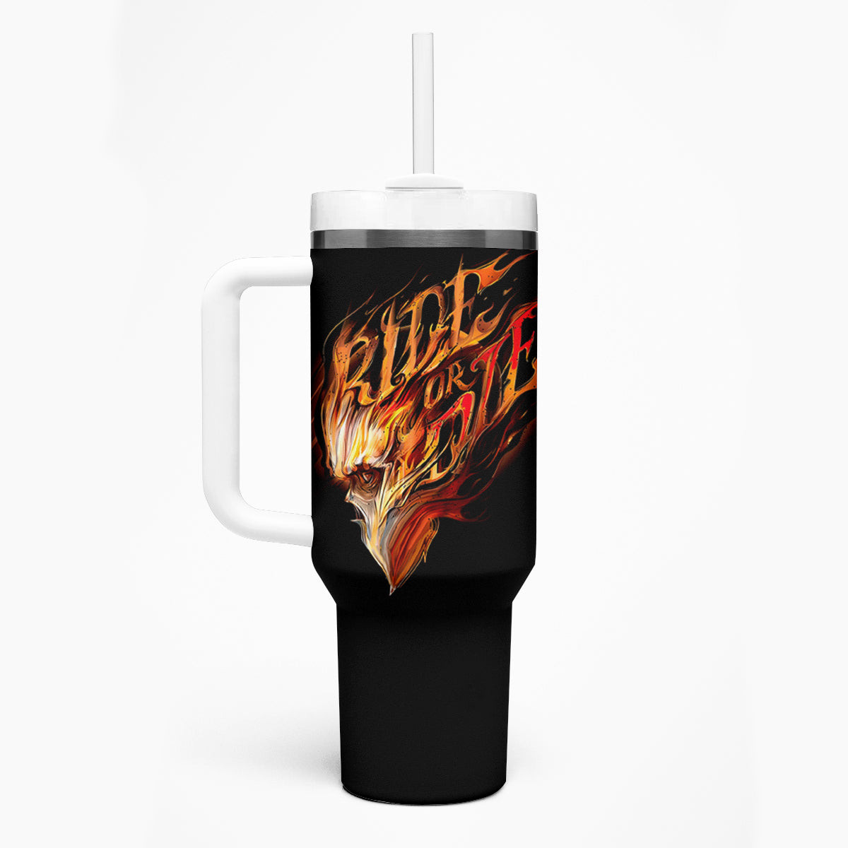 Fire Skull Tumbler With Handle Flame Skull Ride Or Die