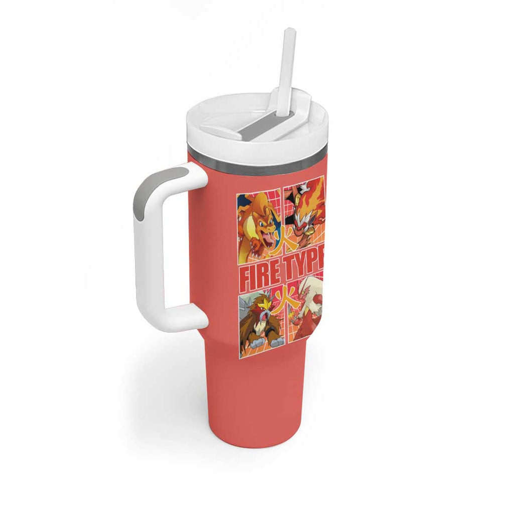 Fire Type Poke Tumbler With Handle Japan Anime Style