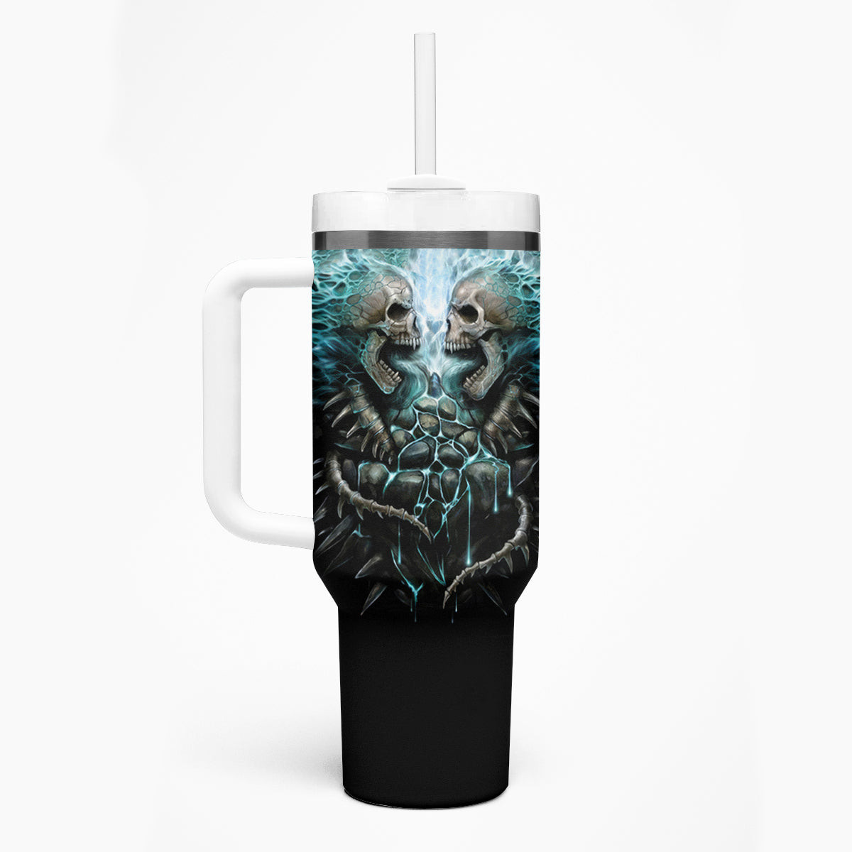 Flame Twin Skull Tumbler With Handle Skeleton Inside
