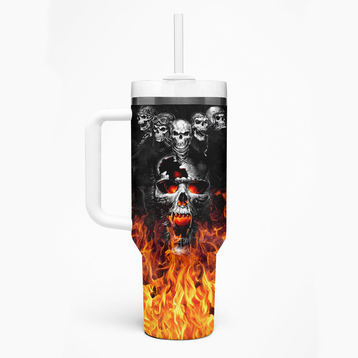 Flaming Skull Hoodie Tumbler With Handle Spectral Pyre