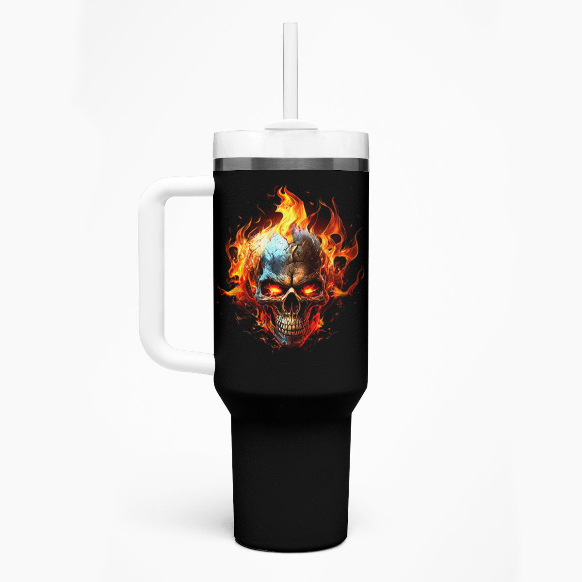 Flaming Skull Tumbler With Handle Celestial Riders With Angel Wings