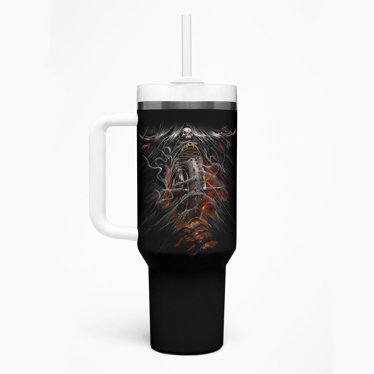 Flaming Skull Tumbler With Handle Death Angel Riding Motocycle
