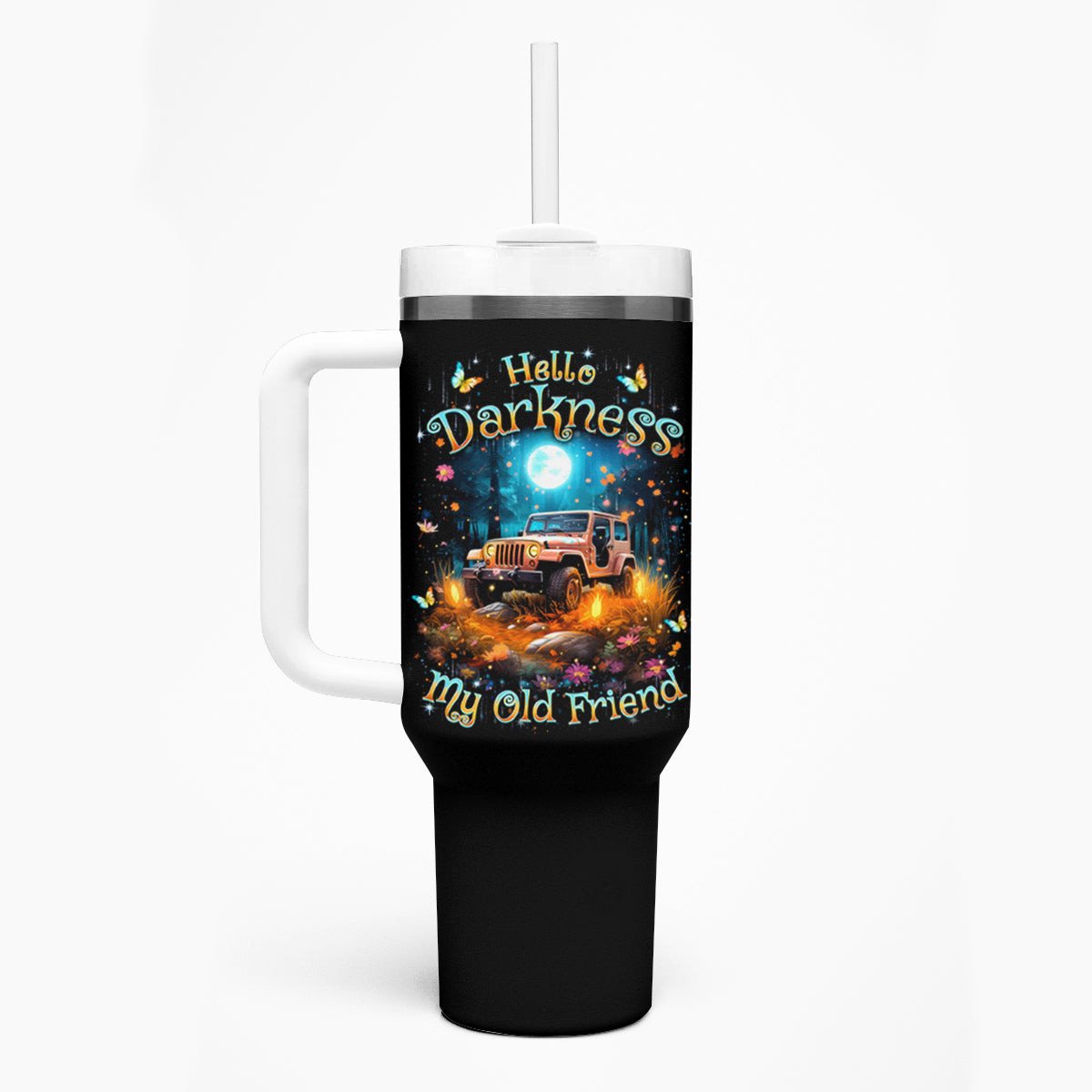 Forest Jeep Tumbler With Handle Hello Darkness My Old Friend