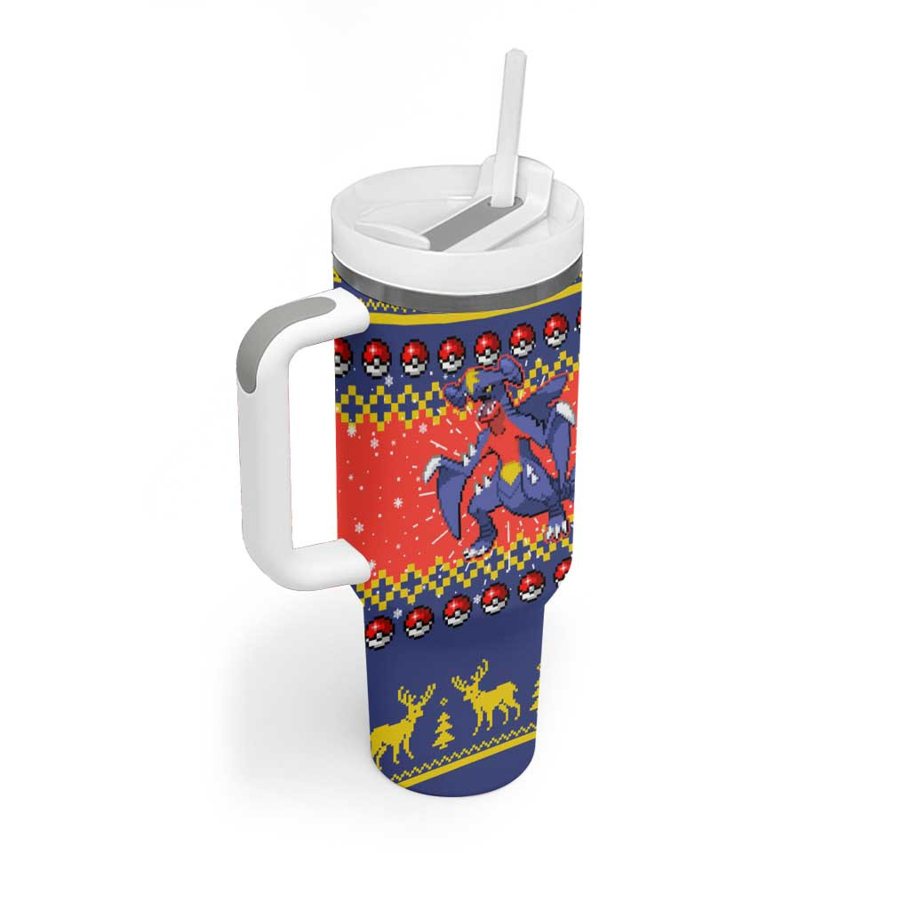 Garchomp Pokemon Tumbler With Handle Anime Pixel Christma Pattern Style