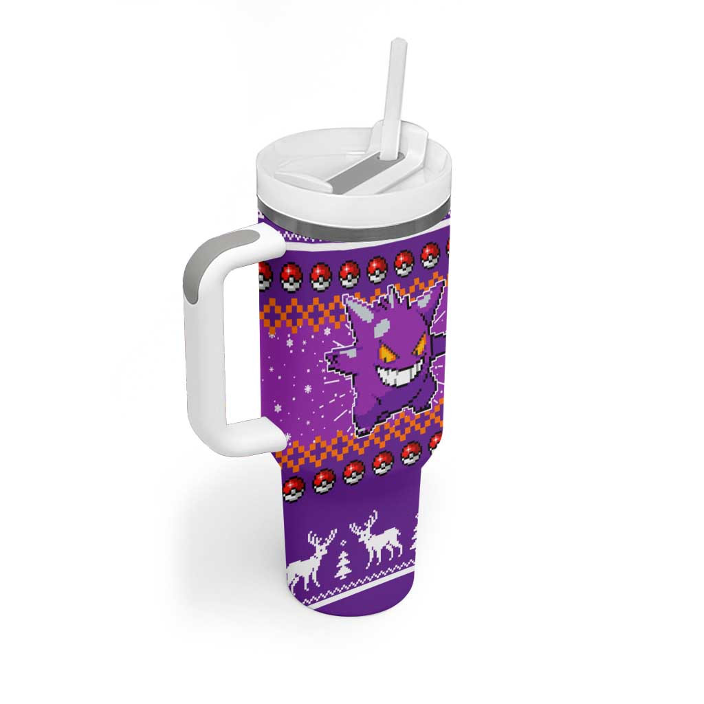Gengar Pokemon Tumbler With Handle Anime Pixel Christma Pattern Style