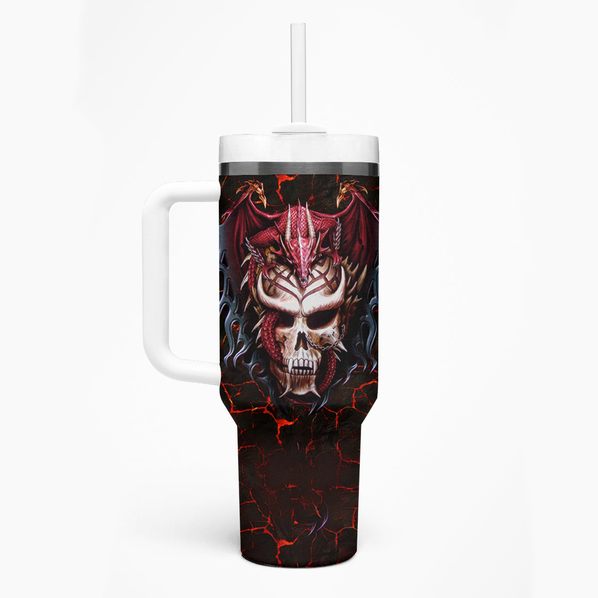Infernal Draconic Skull Tumbler With Handle Embracing The Fiery Soul