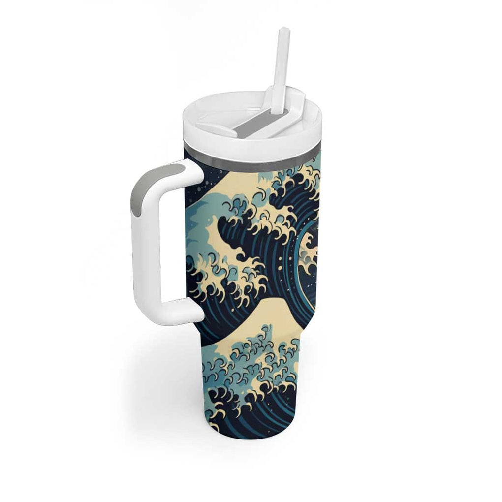 Kanagawa Wave Janpan Halloween Tumbler With Handle Japan Art Style
