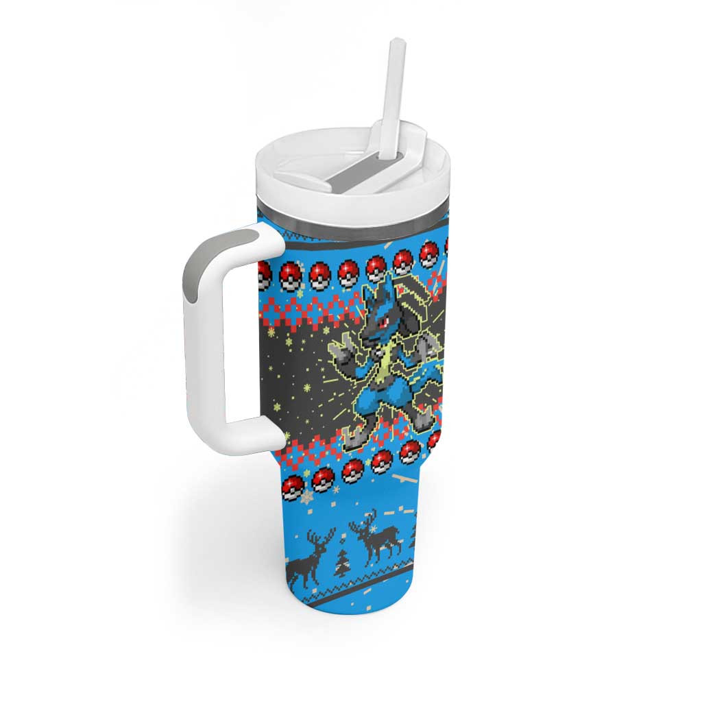 Lucario Pokemon Tumbler With Handle Anime Pixel Christma Pattern Style