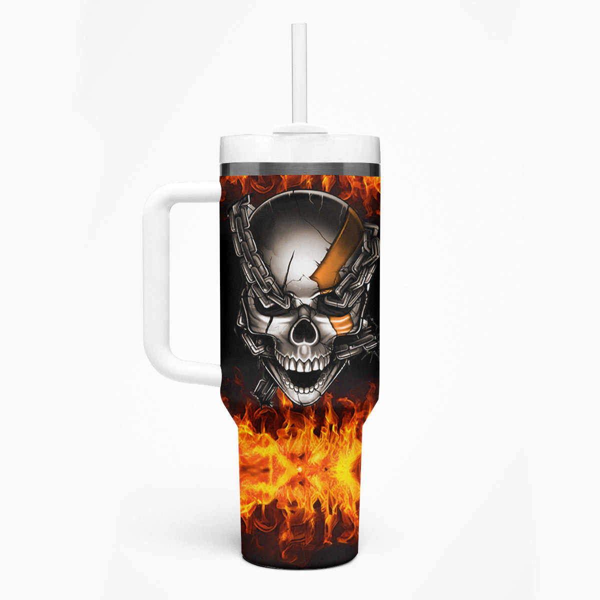 Metal Skull Tumbler With Handle Infernal Chains In Fiery Abyss