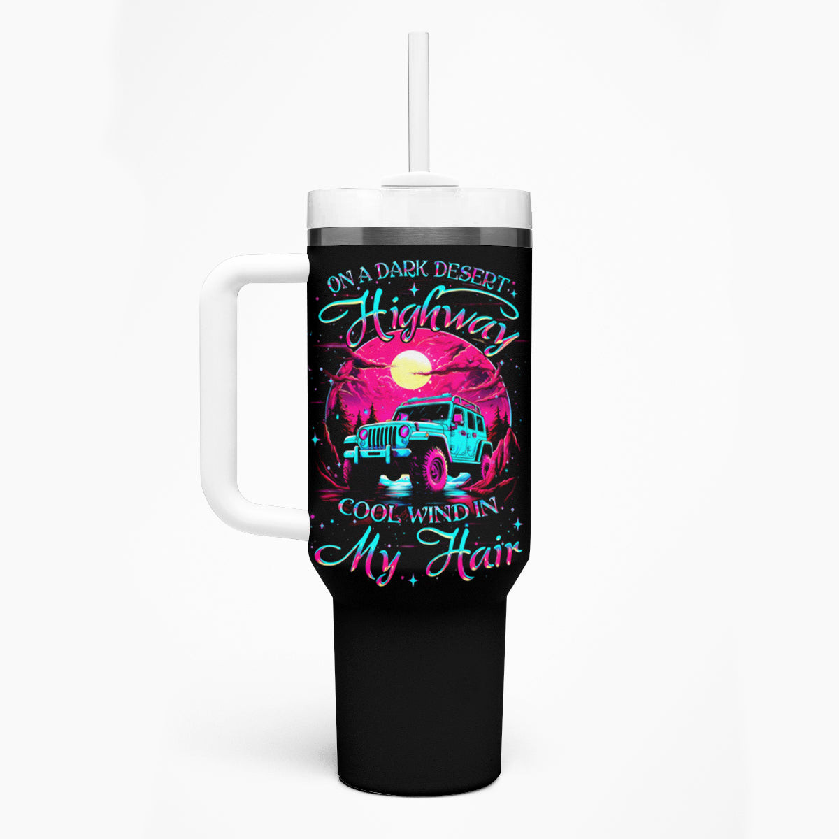 Night Jeep Tumbler With Handle On A Dark Desert Highway Cool Wind In My Haird
