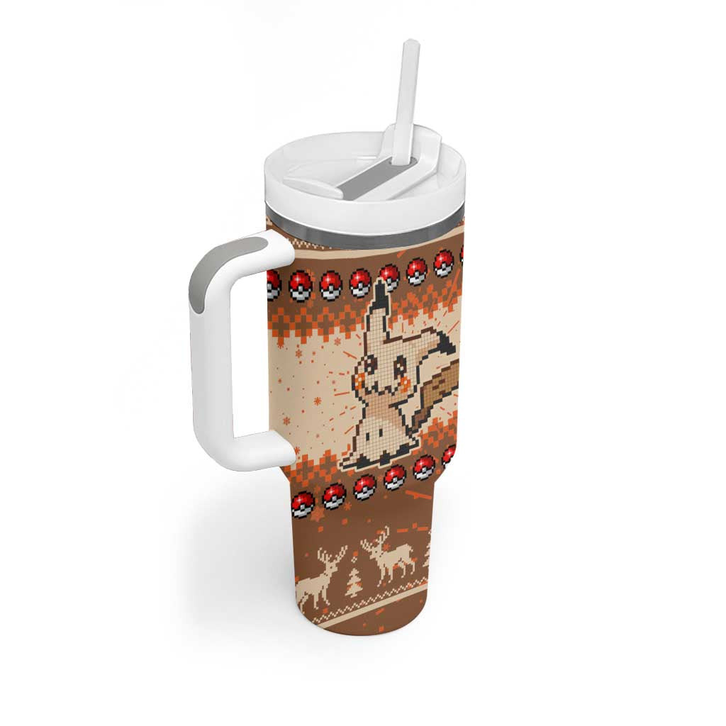 Pikachu Pokemon Tumbler With Handle Anime Pixel Christma Pattern Style