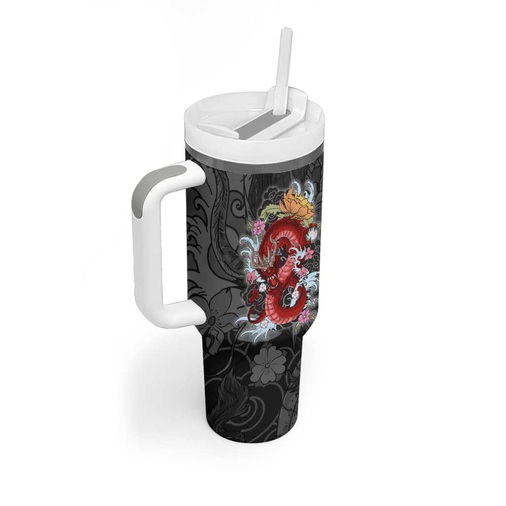 Red Dragon Tumbler With Handle Japan Art Style