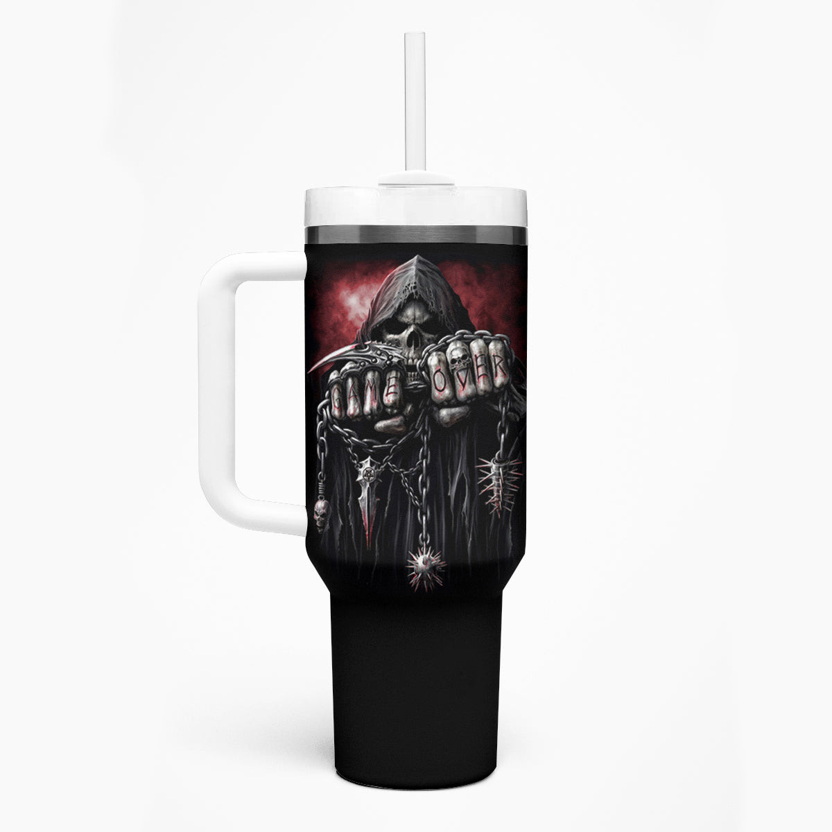 Skull Tumbler With Handle Death Skull Game Over