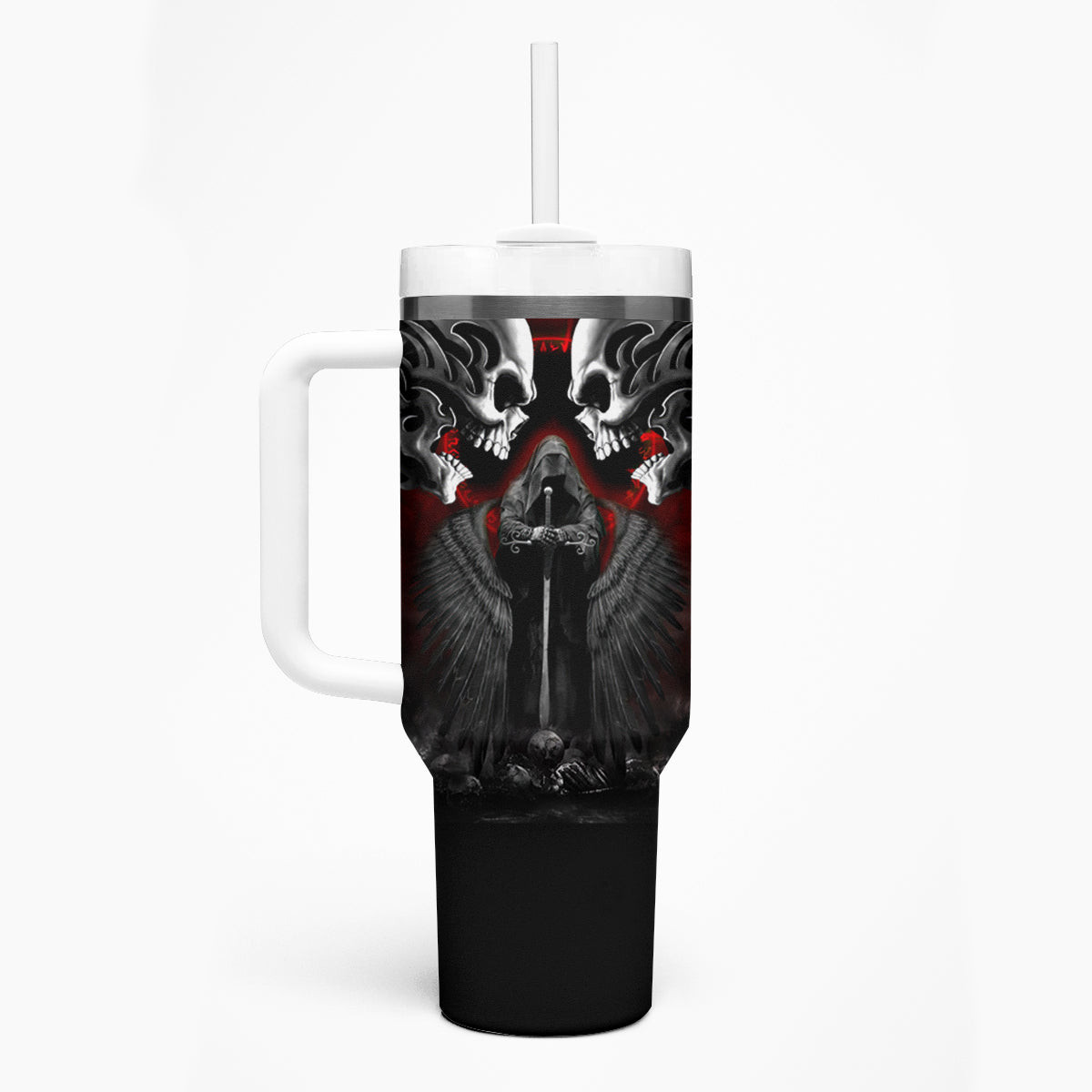 Skull Tumbler With Handle Double Skull And Death Angel