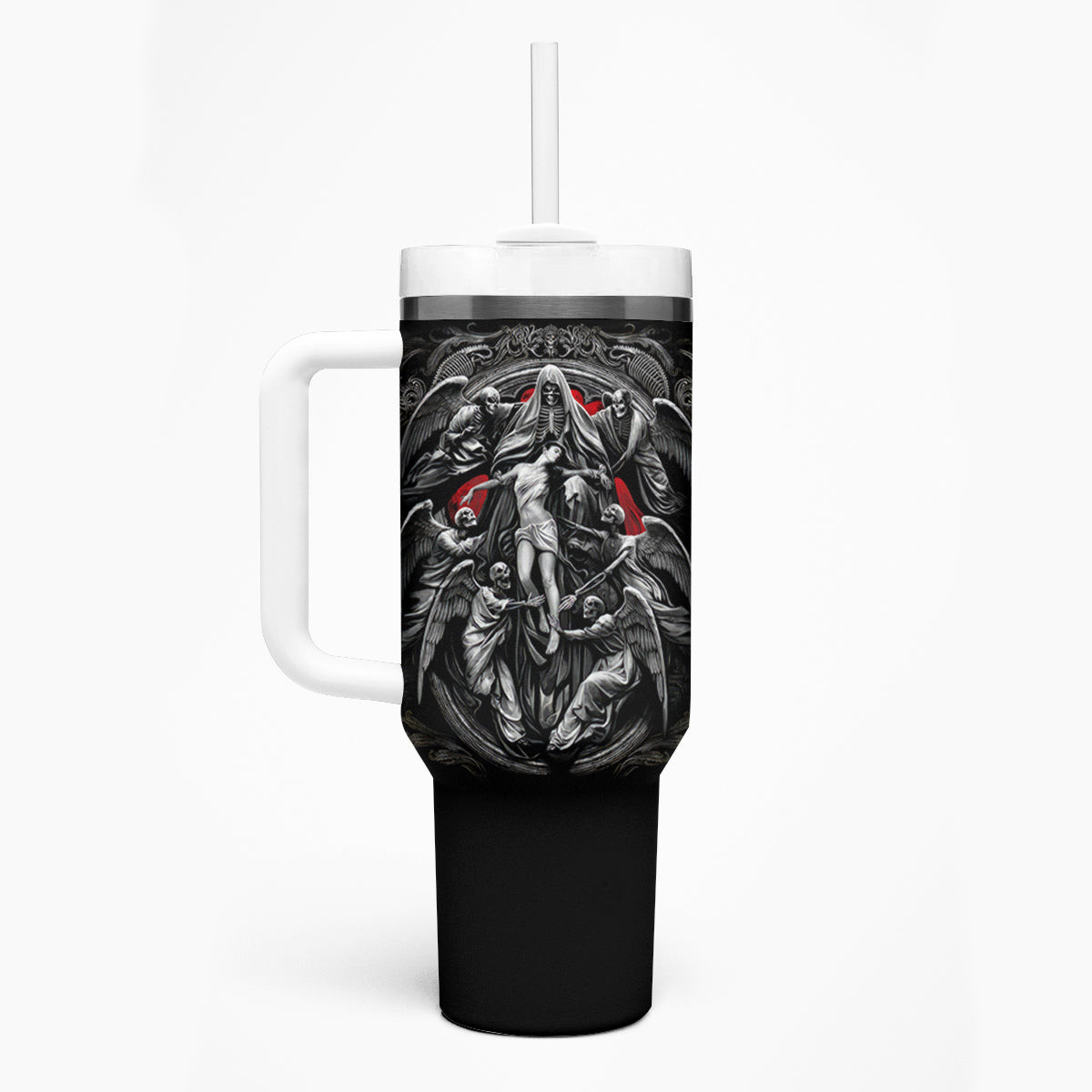 Skull Tumbler With Handle Ethereal Reapers Skull Faced Death Angels