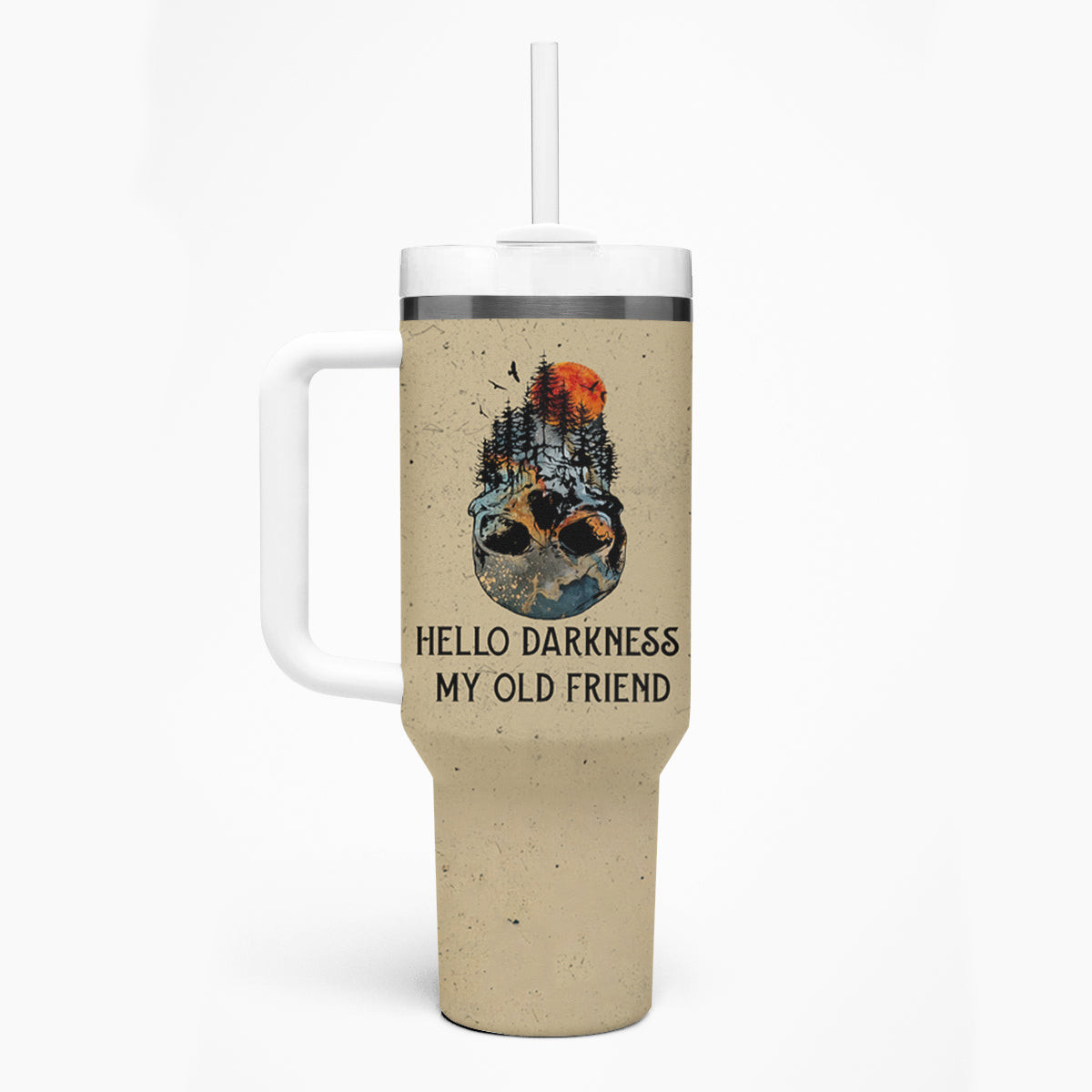 Skull Tumbler With Handle Hello Darkness My Old Friend