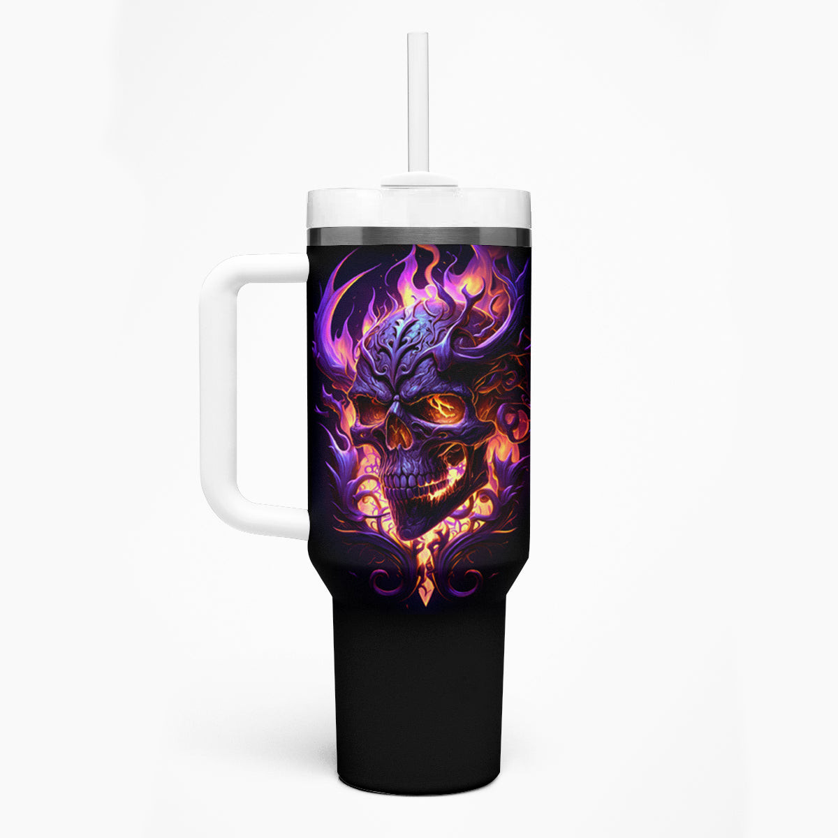 Skull Tumbler With Handle Purple Skull Fire