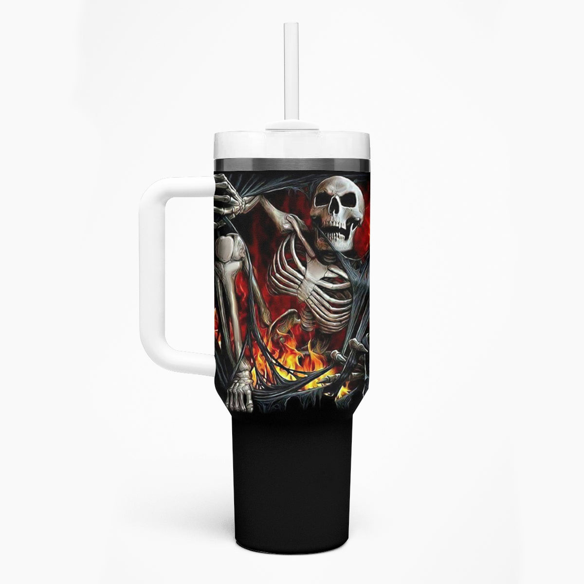 Skull Tumbler With Handle Skeleton Ripped Inside Flame