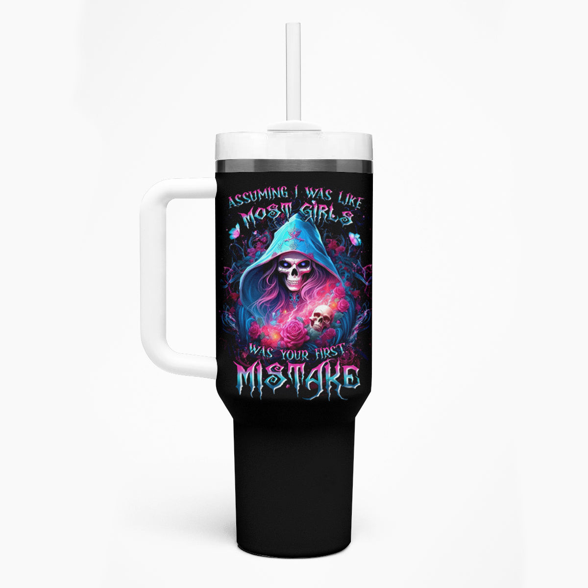 Witch Skull Tumbler With Handle Assuming Was Like Most Girls Was Your First Mistake