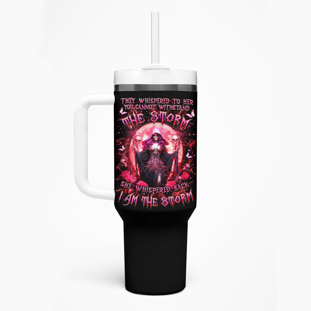 Witch Skull Tumbler With Handle She Whispered Back Iam The Storm