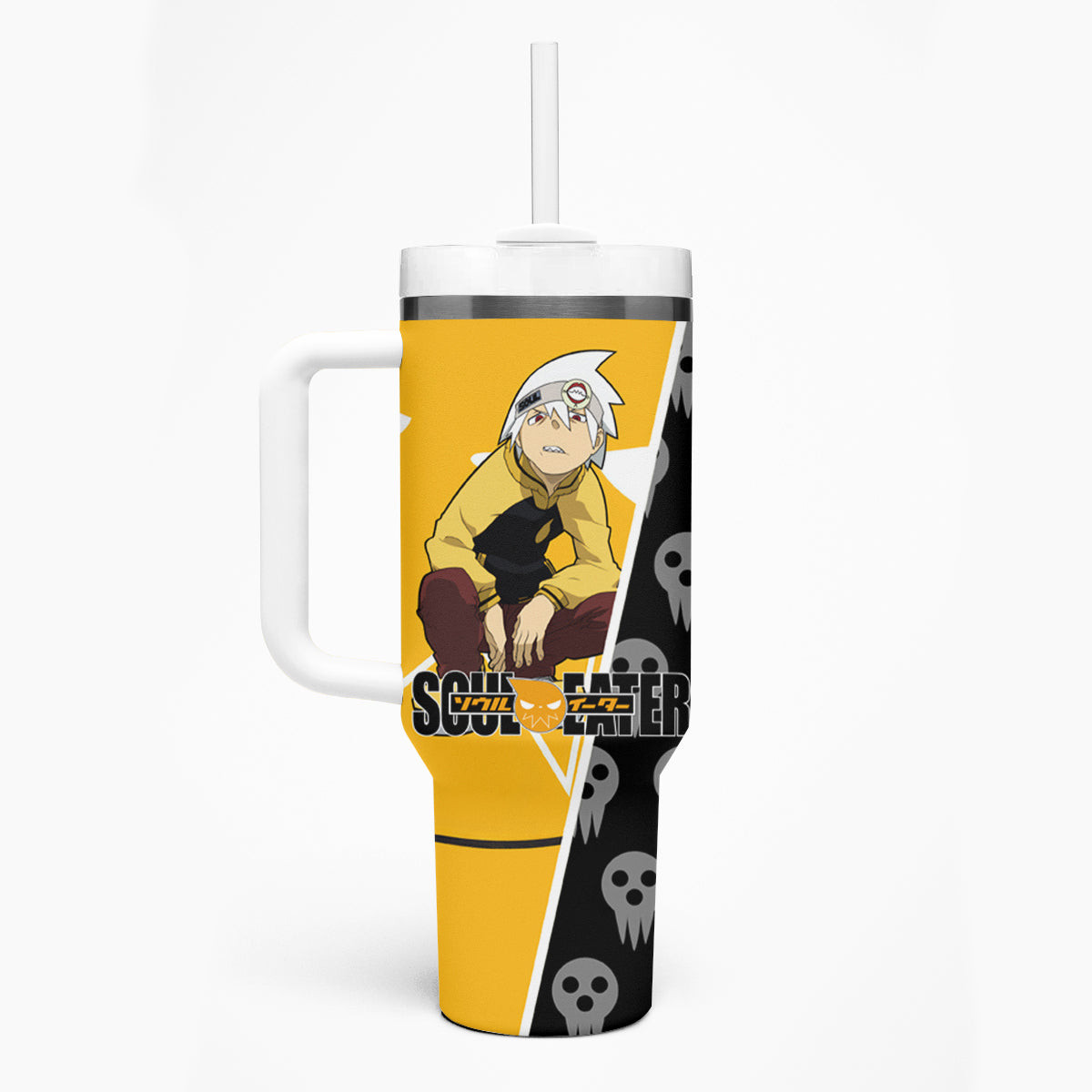 Evans Soul Eater Tumbler With Handle Anime Art Mix With Skull Pattern Style