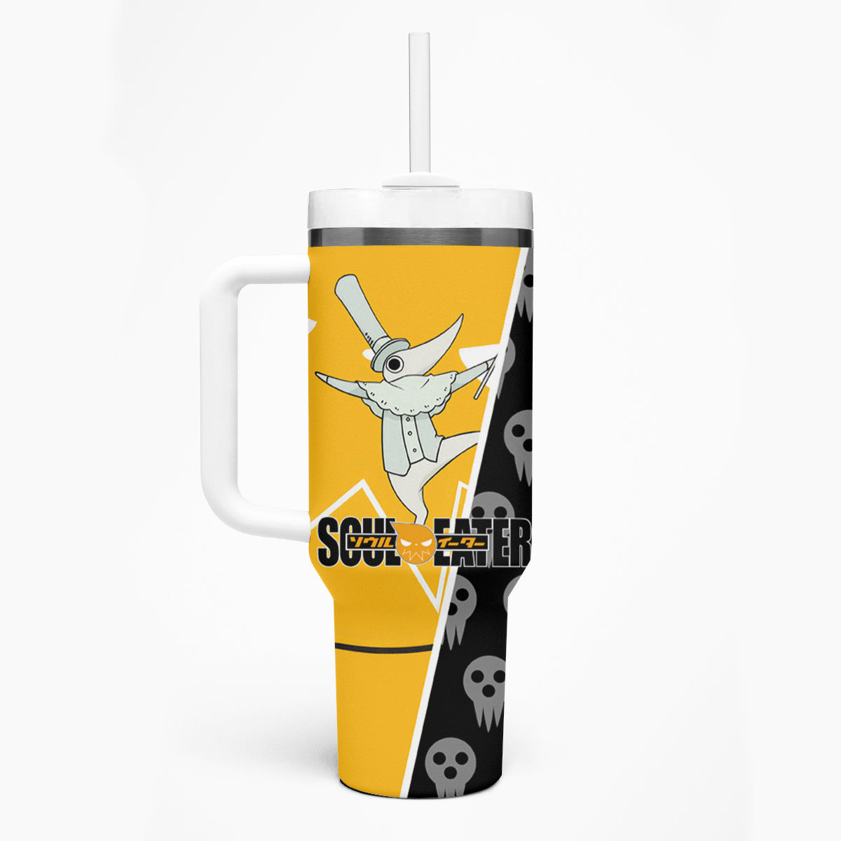 Excalibur Soul Eater Tumbler With Handle Anime Art Mix With Skull Pattern Style