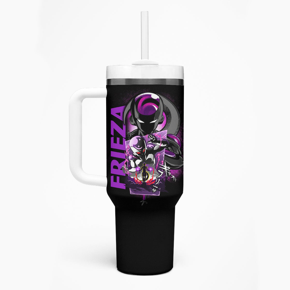 Frieza Dragon Ball Tumbler With Handle Anime Mix Text Pattern Abstract Style