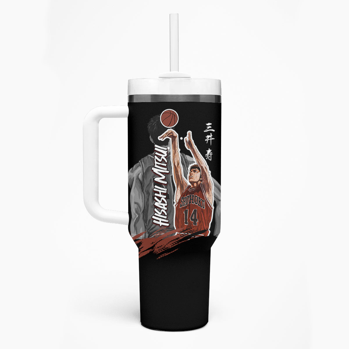 Hisashi Mitsui Number 14 Slam Dunk Tumbler With Handle Anime Mix Black And White Style
