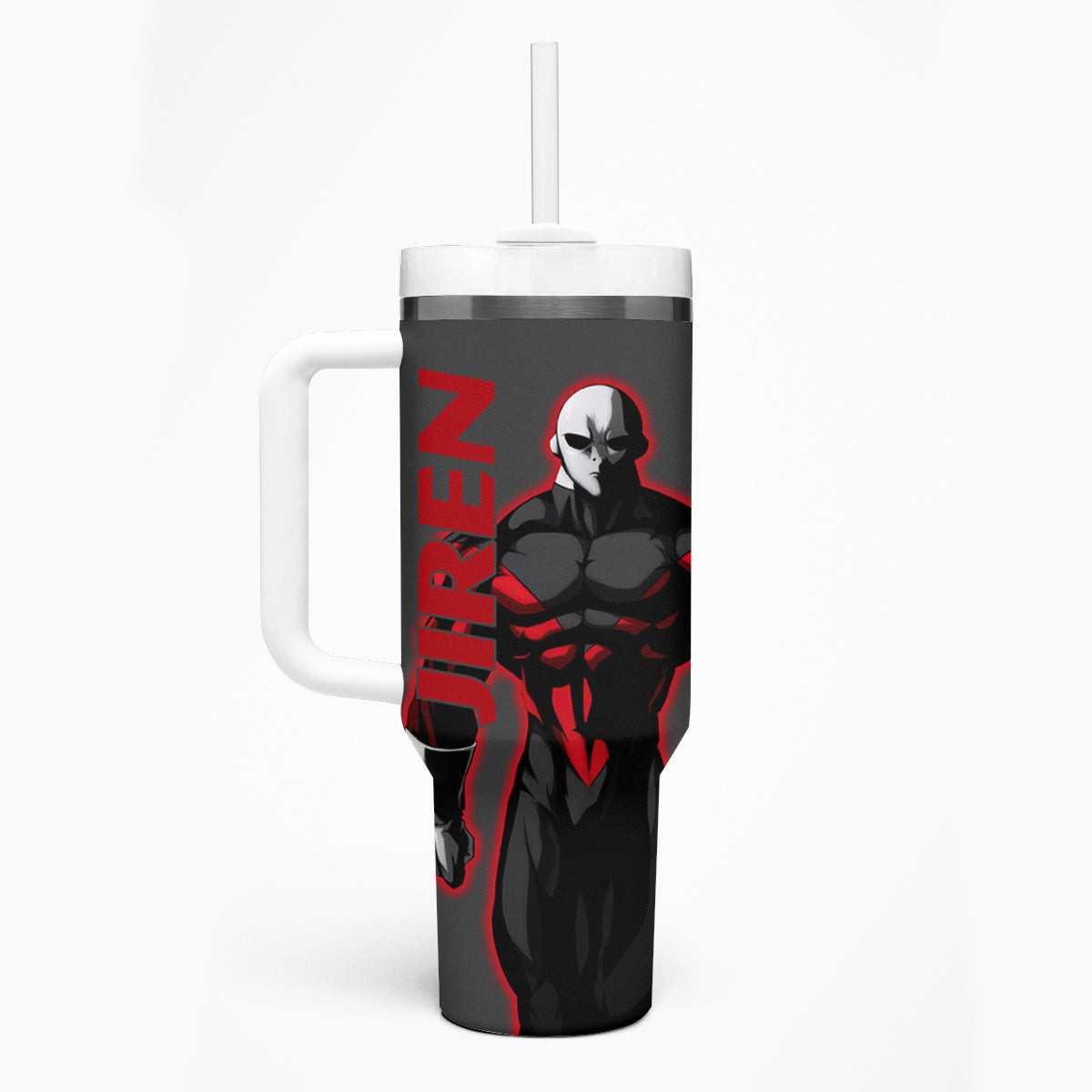 Jiren Dragon Ball Tumbler With Handle Anime Mix Text Pattern Abstract Style
