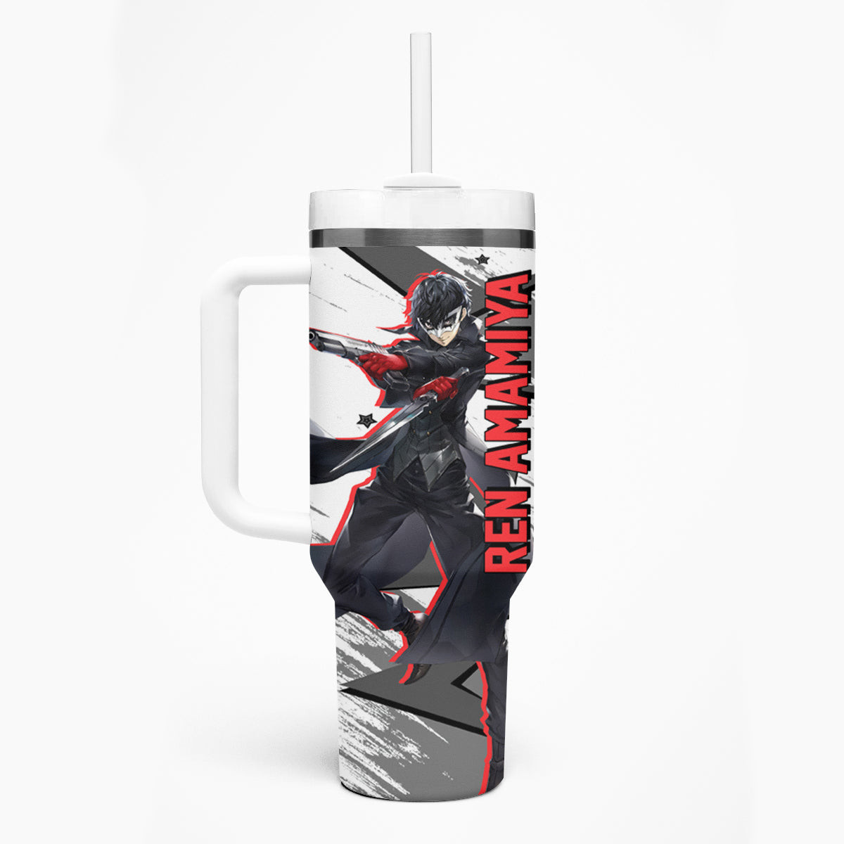 Joker Persona Tumbler With Handle Anime Mix Polygon Cyber Style