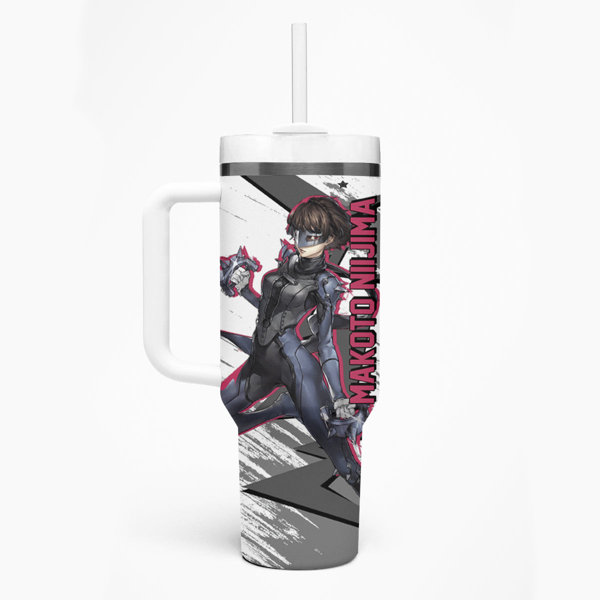 Makoto Niijima Persona Tumbler With Handle Anime Mix Polygon Cyber Style