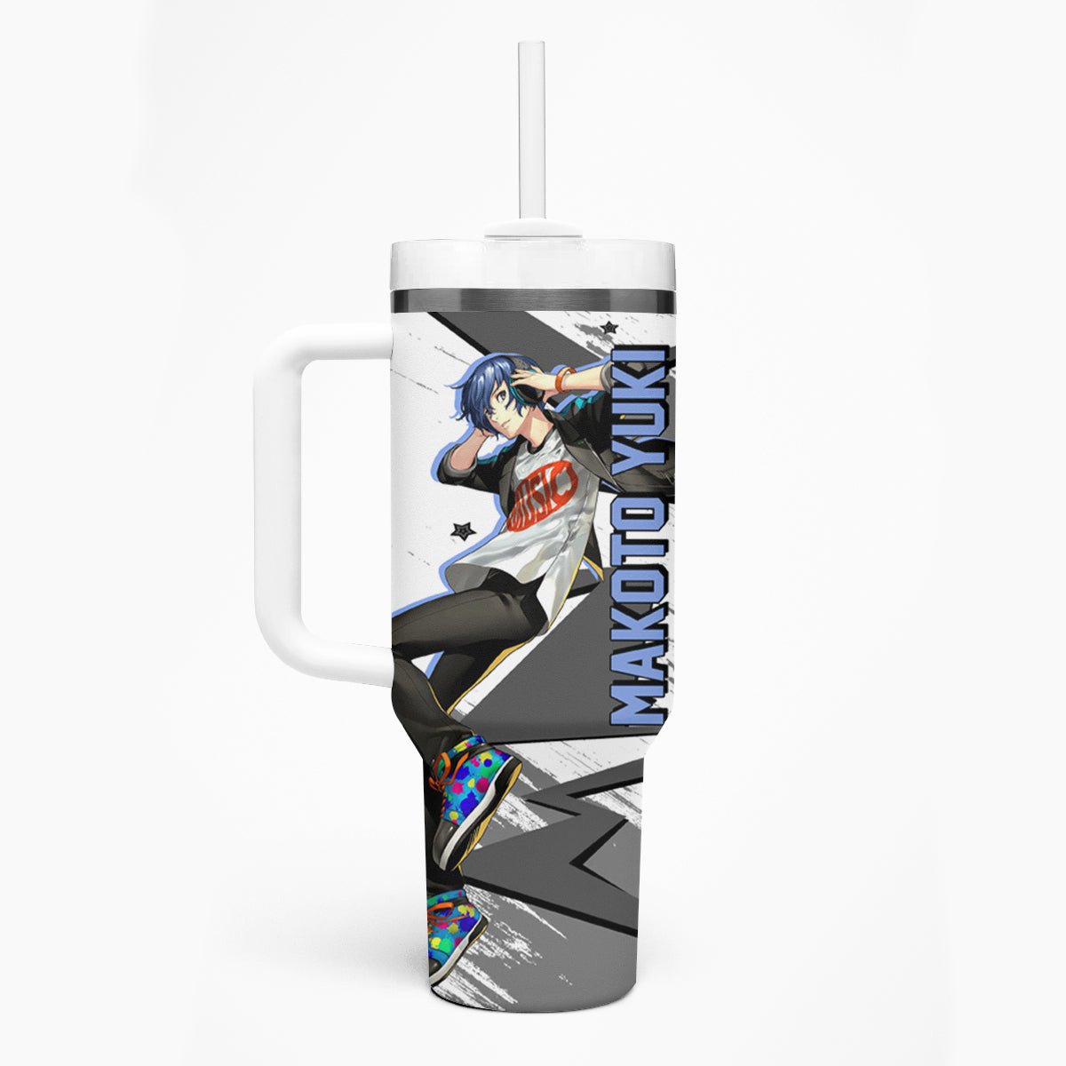Makoto Yuki Tumbler With Handle Anime Mix Polygon Cyber Style
