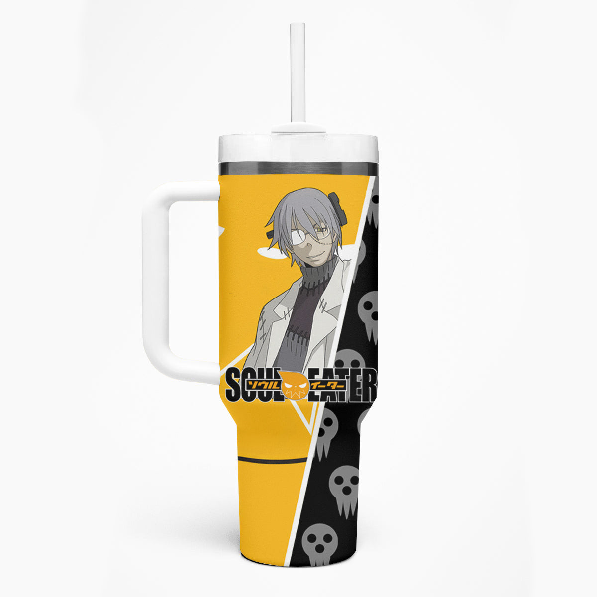 Stein Franken Soul Eater Tumbler With Handle Anime Art Mix With Skull Pattern Style