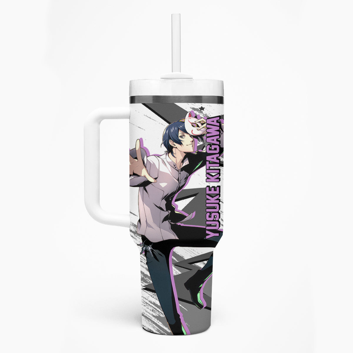 Yusuke Kitagawa Persona Tumbler With Handle Anime Mix Polygon Cyber Style